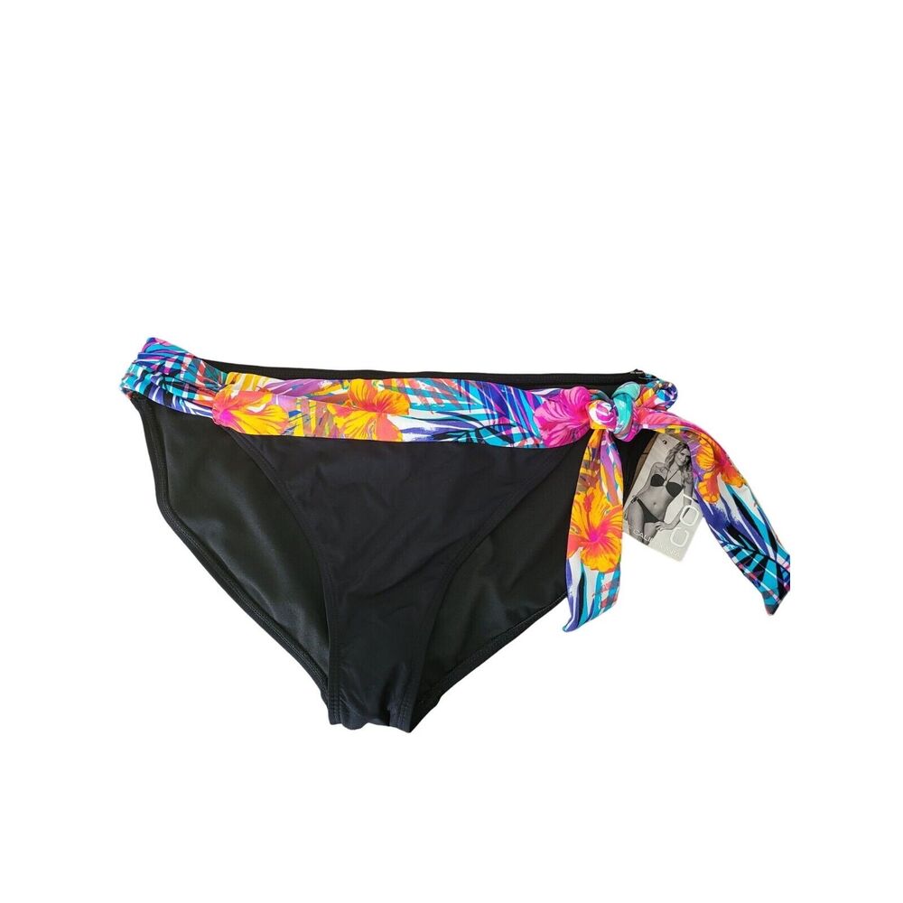 Cole Of California Swim Bottoms‎ Medium Womens Black Floral Pull On Swim NWT